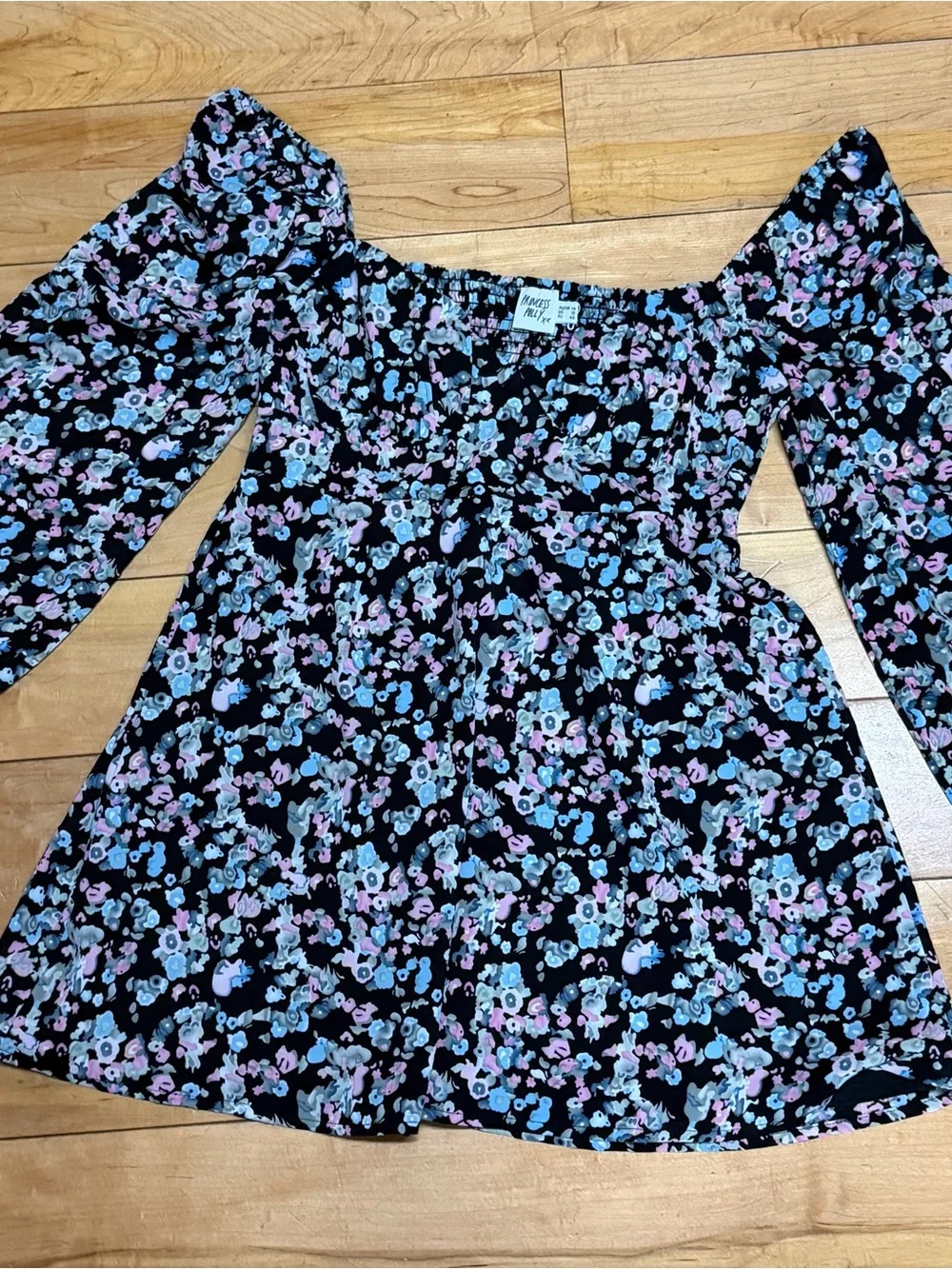 Princess Polly Floral Smocked Mini Dress Puff Sleeve Cottagecore Black US 10 - Picture 8 of 9